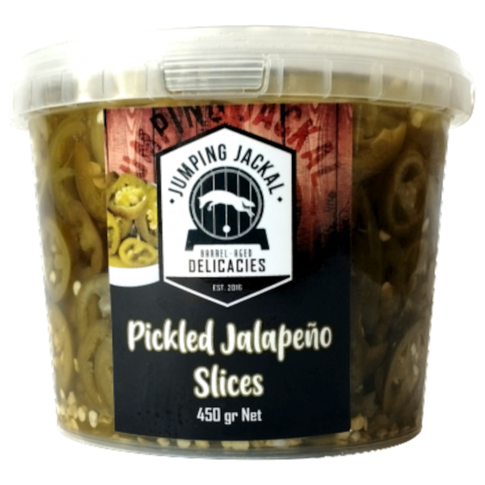 Jumping jackal pickled jalapeno slices tub