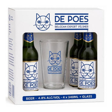 De Poes Belgian Pilsner Gift Pack 4 x 330ml + Glass