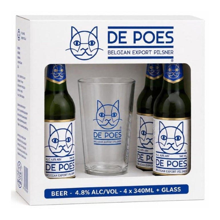 De Poes Belgian Pilsner Gift Pack 4 x 330ml + Glass