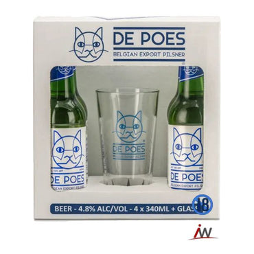 De Poes Belgian Pilsner Gift Pack 4 x 330ml + Glass